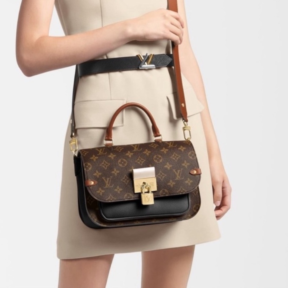 Louis Vuitton Brown Monogram Leather Crossbody Bag with Black Accents